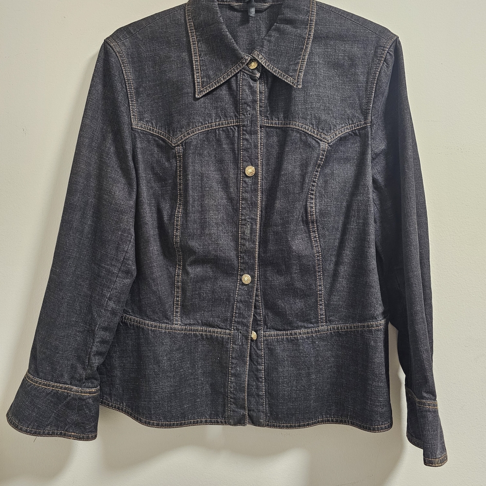 Escada Black Denim Jacket with Gold Buttons